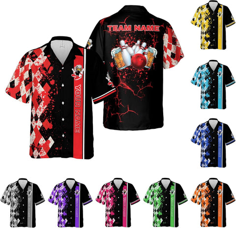 Pretyprints Custom Bowling Hawaiian Shirt 3D Men Women Personalized Button Down Short Sleeve Team Gifts Lover