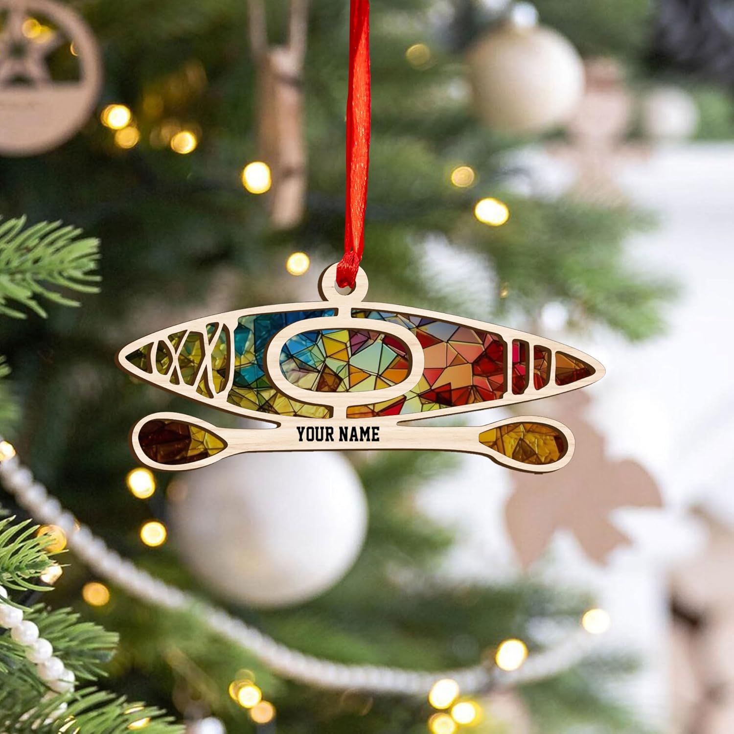 AOVL Personalized Kayak Ornament Lake Kayaking Board Ornament Kayak Gift for Christmas Tree Kayaking Christmas Ornament Kayaking Gifts Ornaments (Kayak 8)