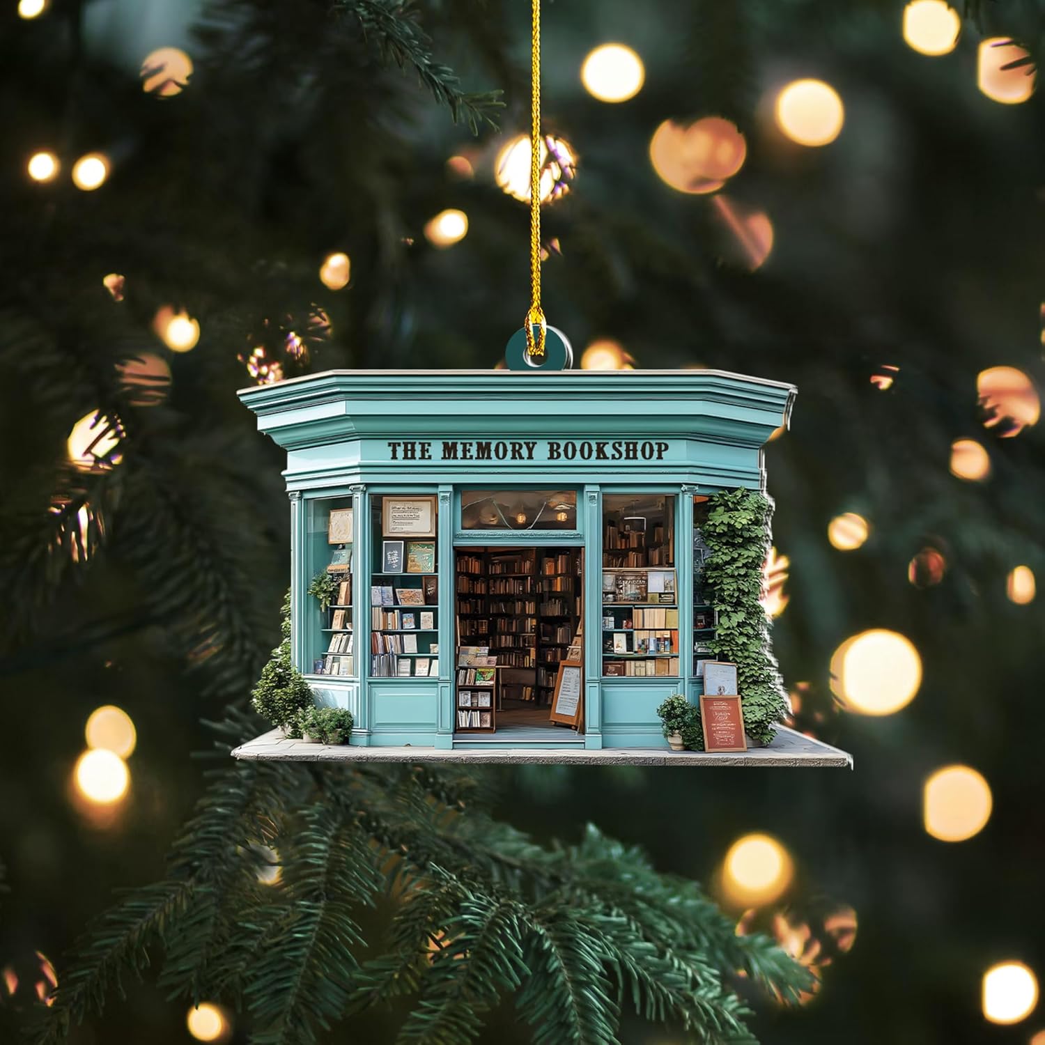 Personalized Bookshop Ornament 2024, Christmas Bookstore Ornament, Gift for Book Lovers, Christmas Book Tree Ornament Book Worm Ornaments, Bookish Ornament, Librarian Xmas 2D Flat Decoration (B7)