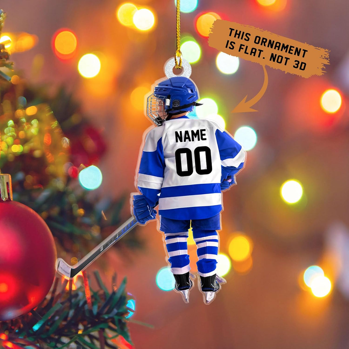 Ligthuy Personalized Hockey Ornaments for Xmas 2024, Hockey Ornament, Helmet and Gloves Wood Acrylic Hockey Ornament, Hockey Christmas Ornament, Gift for Hockey Lovers (Hockey 2)