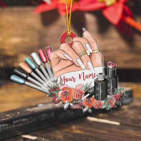 AOVL Personalized Nail Ornament,Nail Technician Ornament, Nail Technician Ornaments, Makeup Ornaments Makeup Christmas Ornament, Nail tech Gifts, Nail Technician Gifts (Nail 8)
