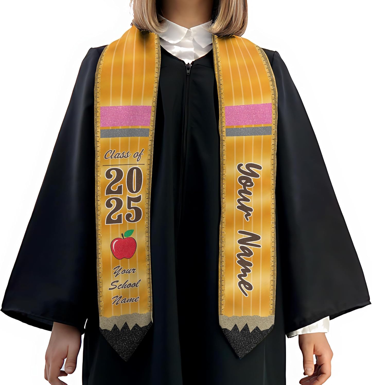 Pretyprints Personalized Class Of 2025 Teacher Graduation Stole Custom Teacher Pencil Graduation Sash Gift College Graduation