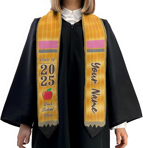 Pretyprints Personalized Class Of 2025 Teacher Graduation Stole Custom Teacher Pencil Graduation Sash Gift College Graduation