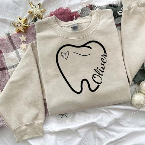 Suseaz Personalized Dentist Embroidered Sweatshirt Dental Assistant Shirt Gift Dental Hygienist Crewneck Graphic Pullover