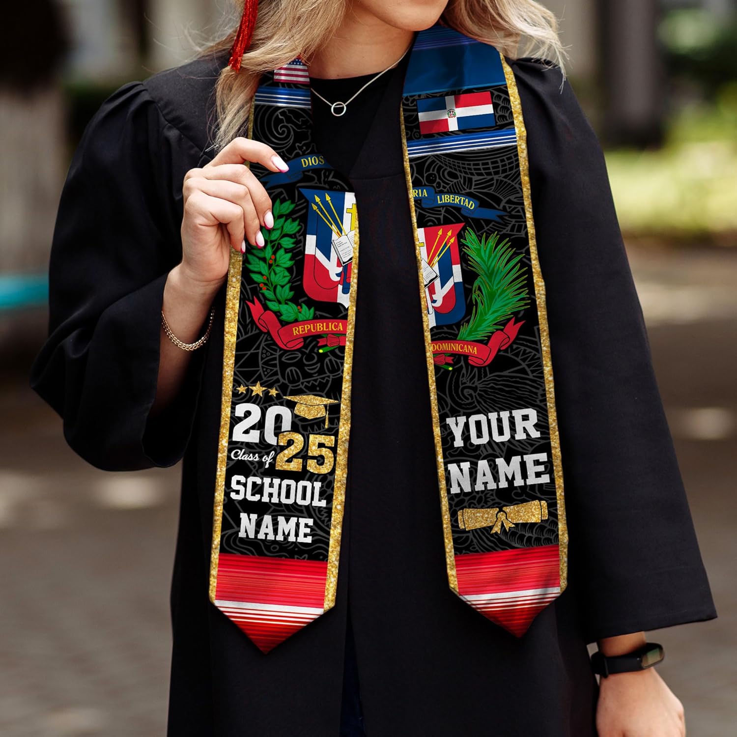 Pretyprints Custom Dominican Sash Graduation, Dominicans Flag Graduation Sash 2025, Dominican Republic Graduation Stole