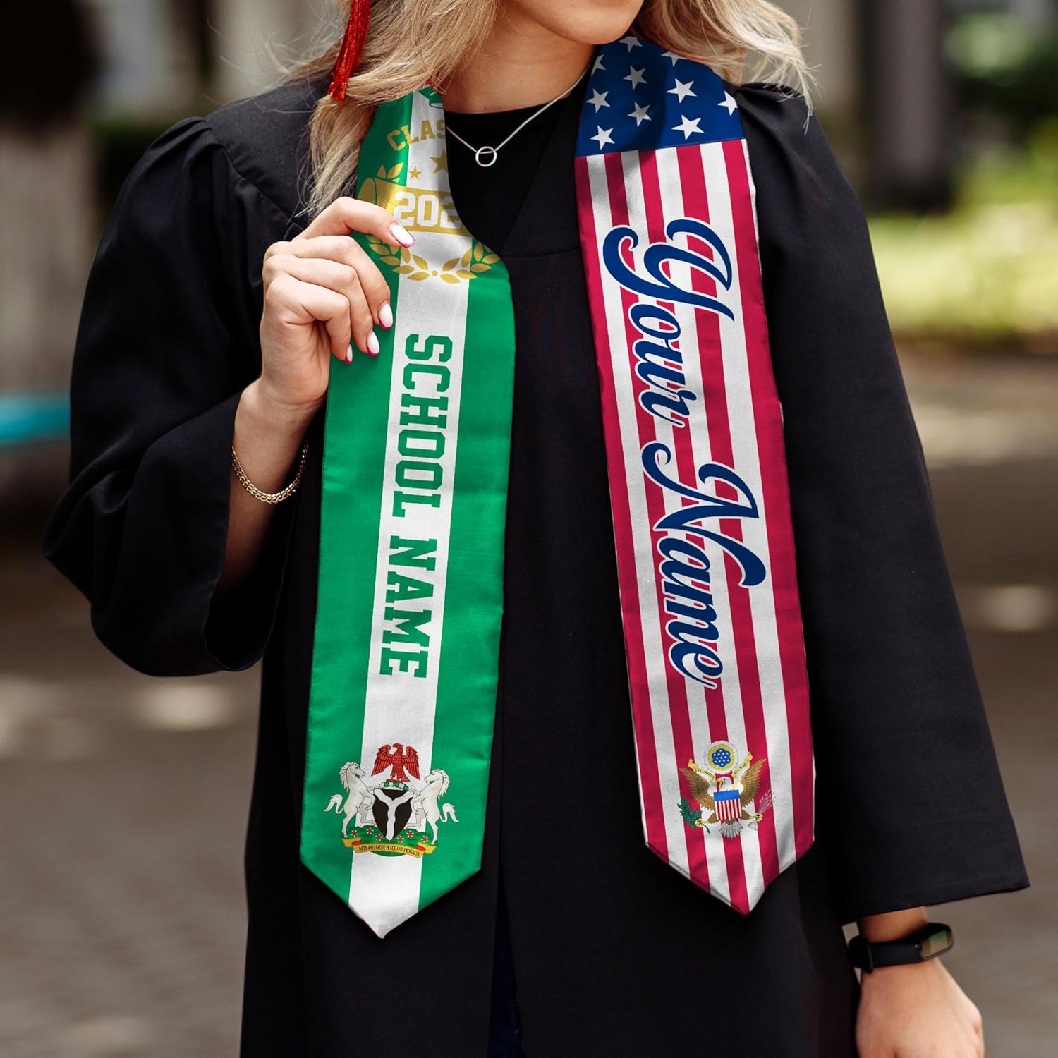 Pretyprints Custom Nigerian Graduation Sash Nigeria Graduation Stole Personalized Nigerian American Flag Graduation Sash 2025