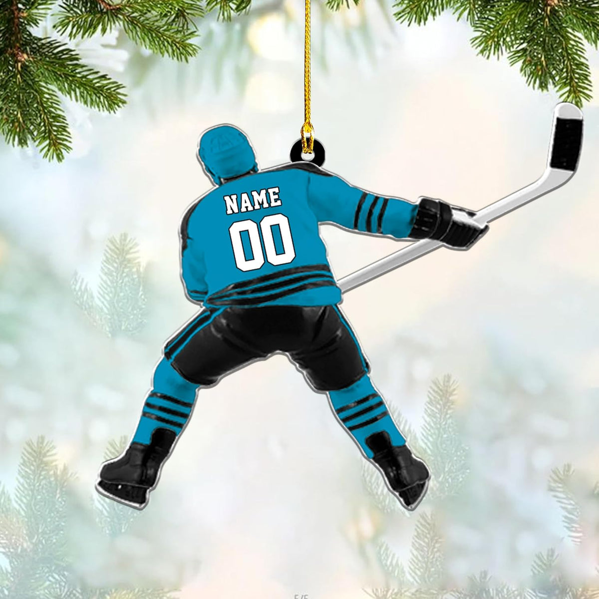 AOVL Personalized Hockey Christmas Ornament, Hockey Skates Helmet and Stick, Hockey Player Ornament, Hockey Ornament, Hockey Flat Ornament, Gift for Hockey Lovers Christmas Tree Decor (HK9)