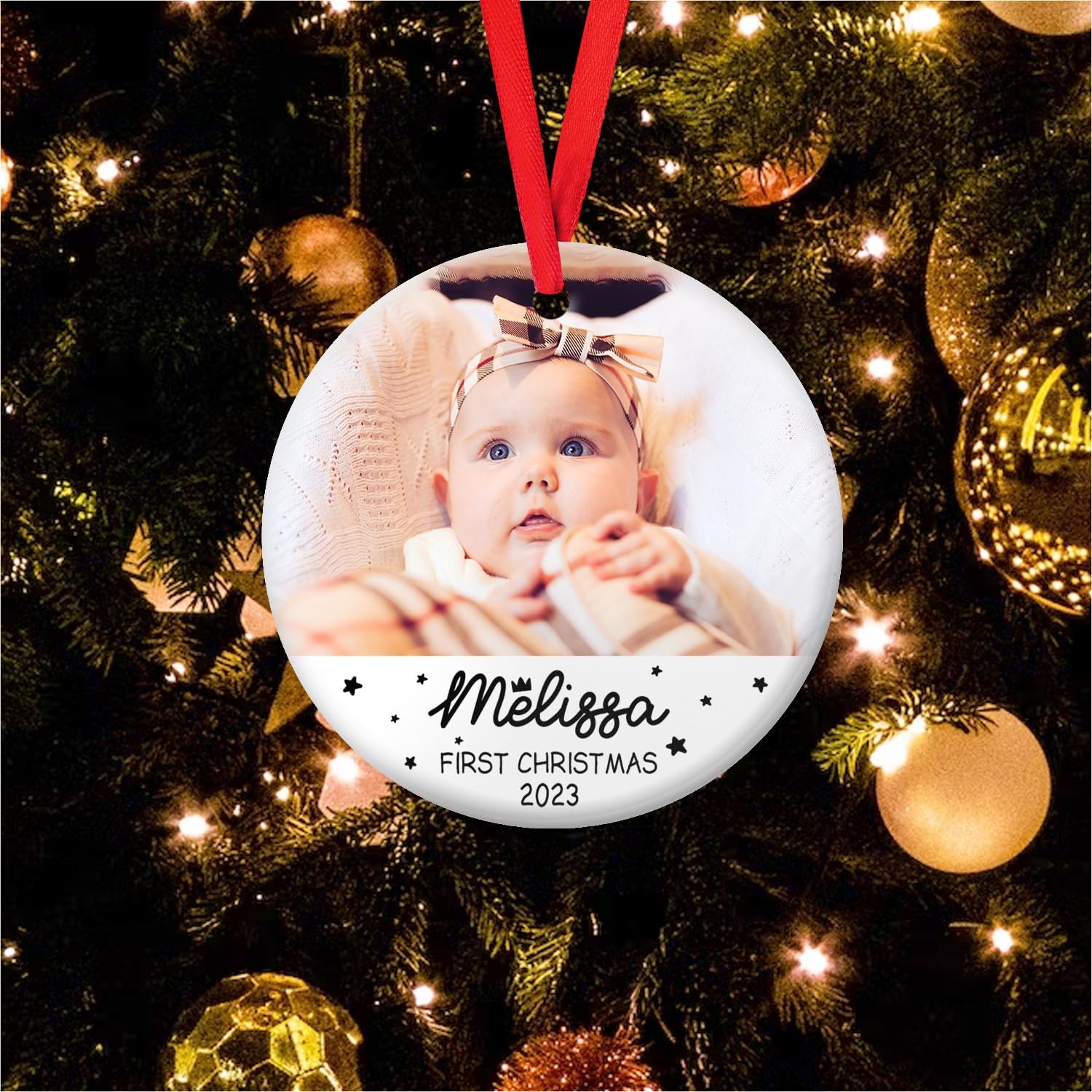 MAPrints Personalized Baby\u2019s First Christmas Ceramic Ornament, Custom New Baby Gifts, Babys 1st Christmas Ornament 2023 Boy Or Girl Newborn, for New Mom Dad (BB 6)