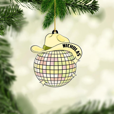 Personalized Cowboy Cowgirl Christmas Ornaments, Disco Ball Cowboy Hat Ornament, Cowboy Hat Ornaments for Christmas Tree, Western Cowboy Christmas Ornaments, Cowboy Boots Christmas Ornament (ON710)