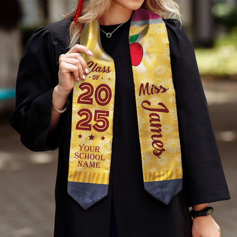 Pretyprints Personalized Class Of 2025 Teacher Graduation Stole Custom Teacher Pencil Graduation Sash Gift College Graduation