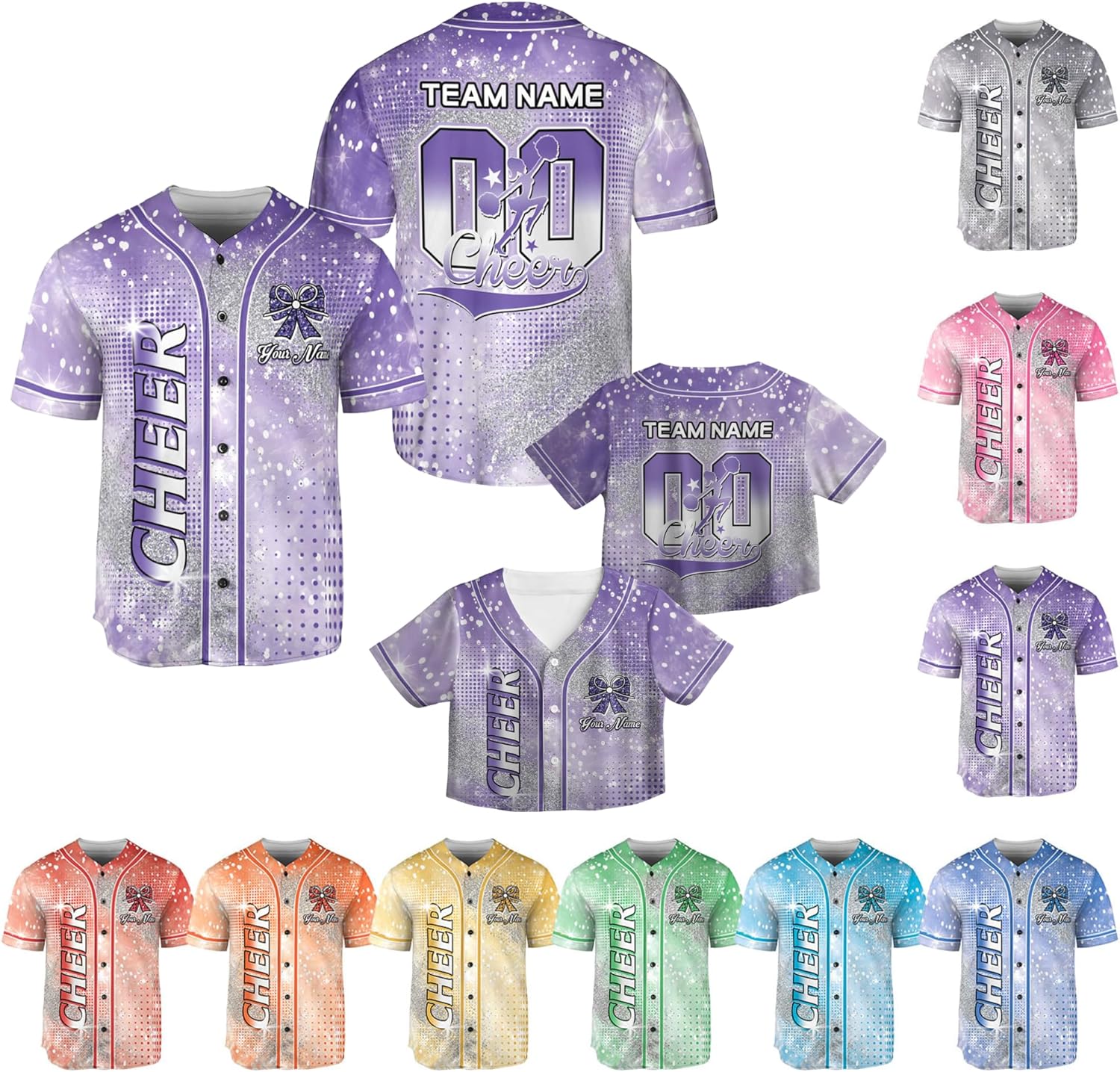 Personalized Cheerleading Team Baseball Jersey, Cheer Coach Jersey Gifts, Cheer Shirt Uniforms, Glitter Jersey S-5XL