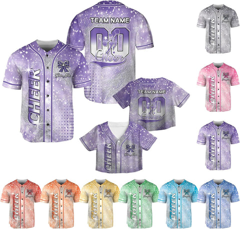 Personalized Cheerleading Team Baseball Jersey, Cheer Coach Jersey Gifts, Cheer Shirt Uniforms, Glitter Jersey S-5XL