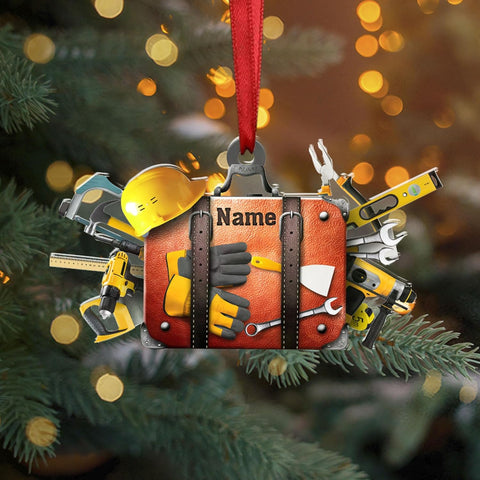 Personalized Construction Ornaments for Christmas Tree 2024, Construction Tree Ornaments Construction Ornament, Construction Tool Box Hard Hat Heavy Equipment Xmas Gift for Blue Collar Workers (W17)