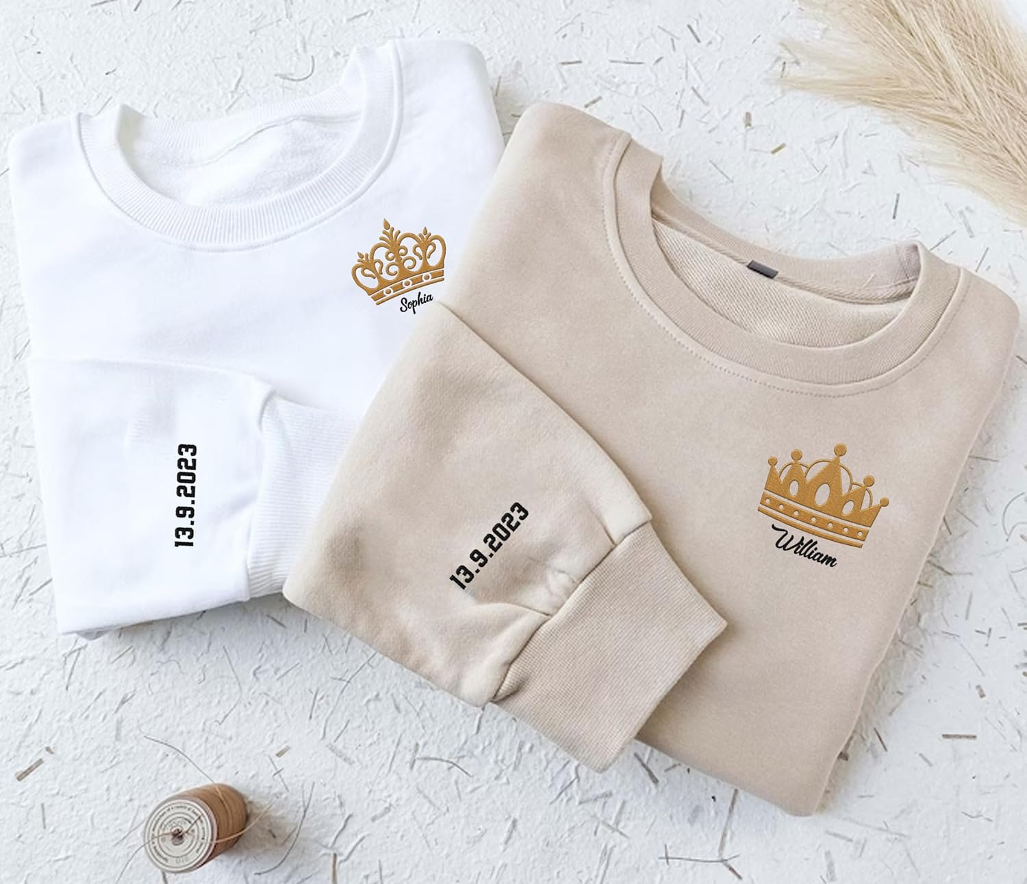 Leeprints Personalized Couple Embroidered Sweatshirt, Roman Numeral Anniversary For Couples Matching Gifts With Initial Heart
