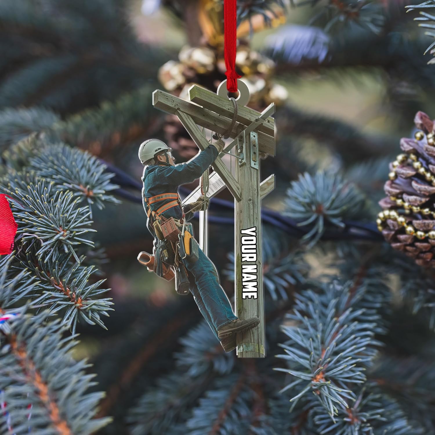 HomeDesign Personalized Lineman Ornament Custom Lineman Ornaments Line Man Christmas Ornaments Gifts for Lineman Ornament Lineman Christmas Hanging Ornament Lineman Gift Xmas Tree (Lm21)