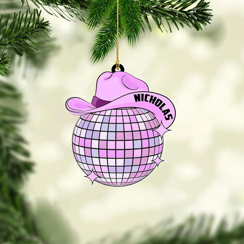 Personalized Cowboy Cowgirl Christmas Ornaments, Disco Ball Cowboy Hat Ornament, Cowboy Hat Ornaments for Christmas Tree, Western Cowboy Christmas Ornaments, Cowboy Boots Christmas Ornament (ON710)