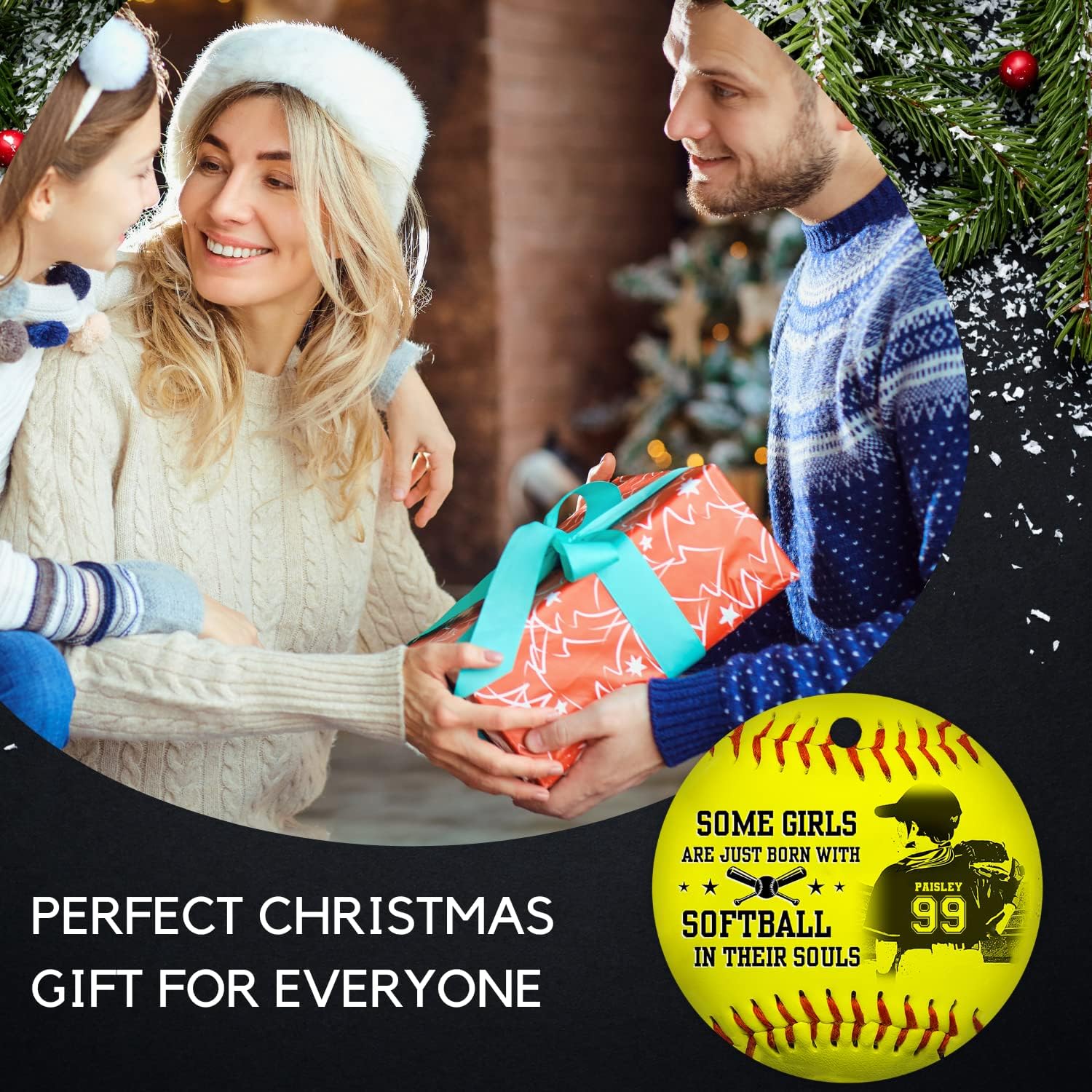 TinoShop Personalized Softball Ornament Girls with Softball in Their Souls Circle Ornament Ceramic Ornaments Christmas Tree Hanging Pine Tree (Softball 1)