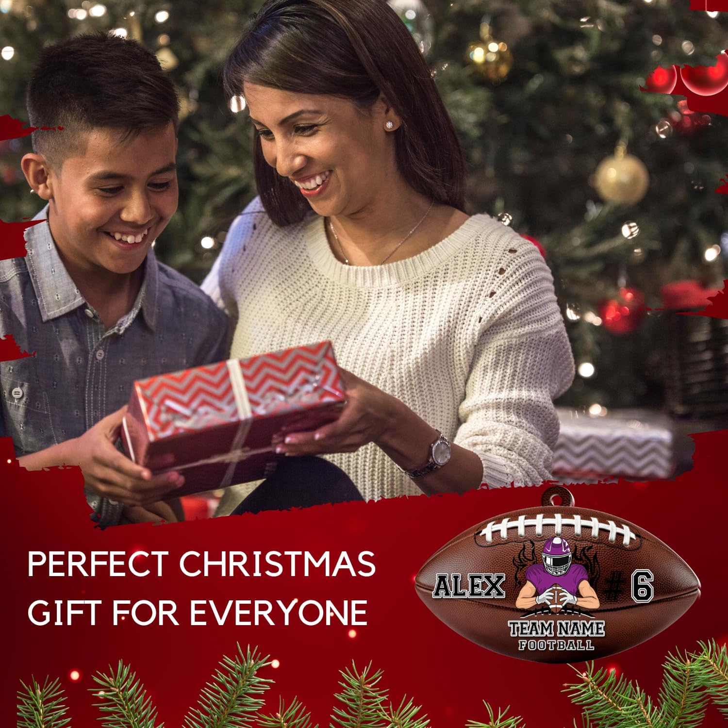 Suseaz Personalized Football Ornament 2024, Customized Football Christmas Ornaments, Football Ornament Christmas Hanging Décor Gift for Football Fans Football Gifts Gift for Football Player (ON180)