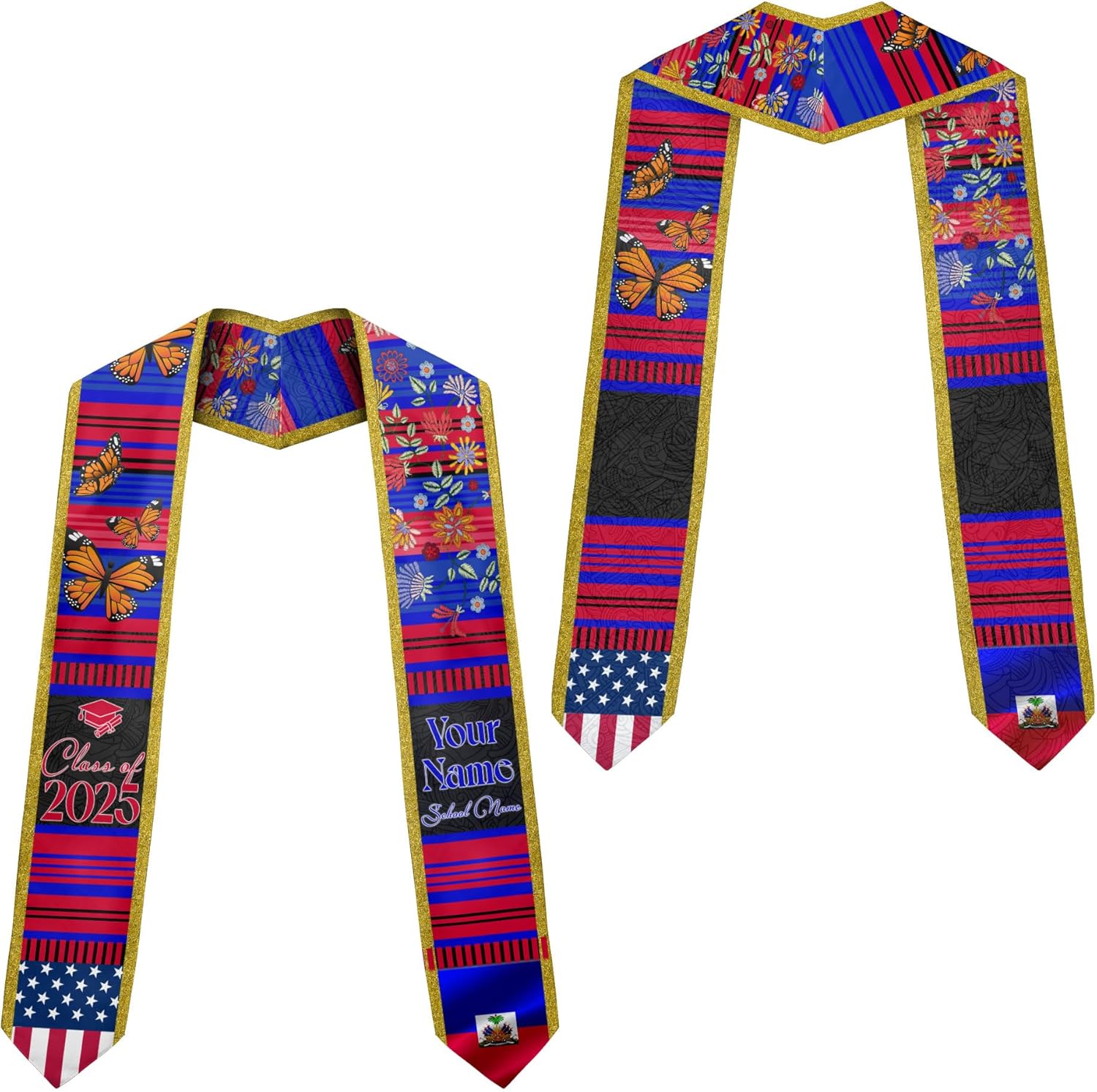 Pretyprints Haitians Graduation Sash, Haiti Graduation Stole Custom, Personalized Haitians American Flag Graduation Sash 2025