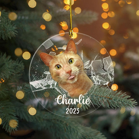 MAPrints Personalized Cat Christmas Ornaments, Cat First Christmas Wood Ornaments, Gifts for Cat Lovers, Cat Memorial Ornament, Forever Loved Cat Keepsake, Cat Loss Gifts (CAT 23)