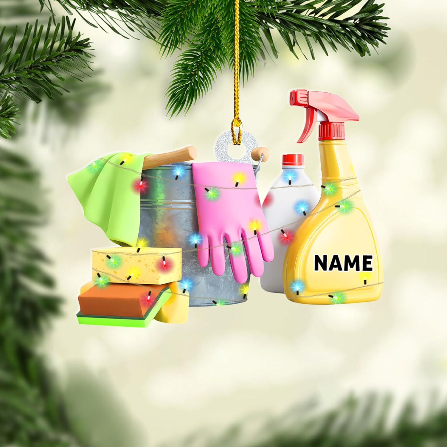 MAPrints Personalized Housekeeping Christmas Ornaments 2024, Cleaning Tool 2D Flat Shape Hanging Tree Ornament, House Cleaning Service Decorations, House Cleaning Service Maid Ornament Gift (HK 6)