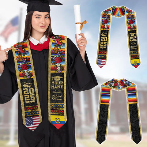 Pretyprints Ecuador Graduation Stole, Ecuadorians American Flag Graduation Sash 2025, Ecuadorians Graduation Sash