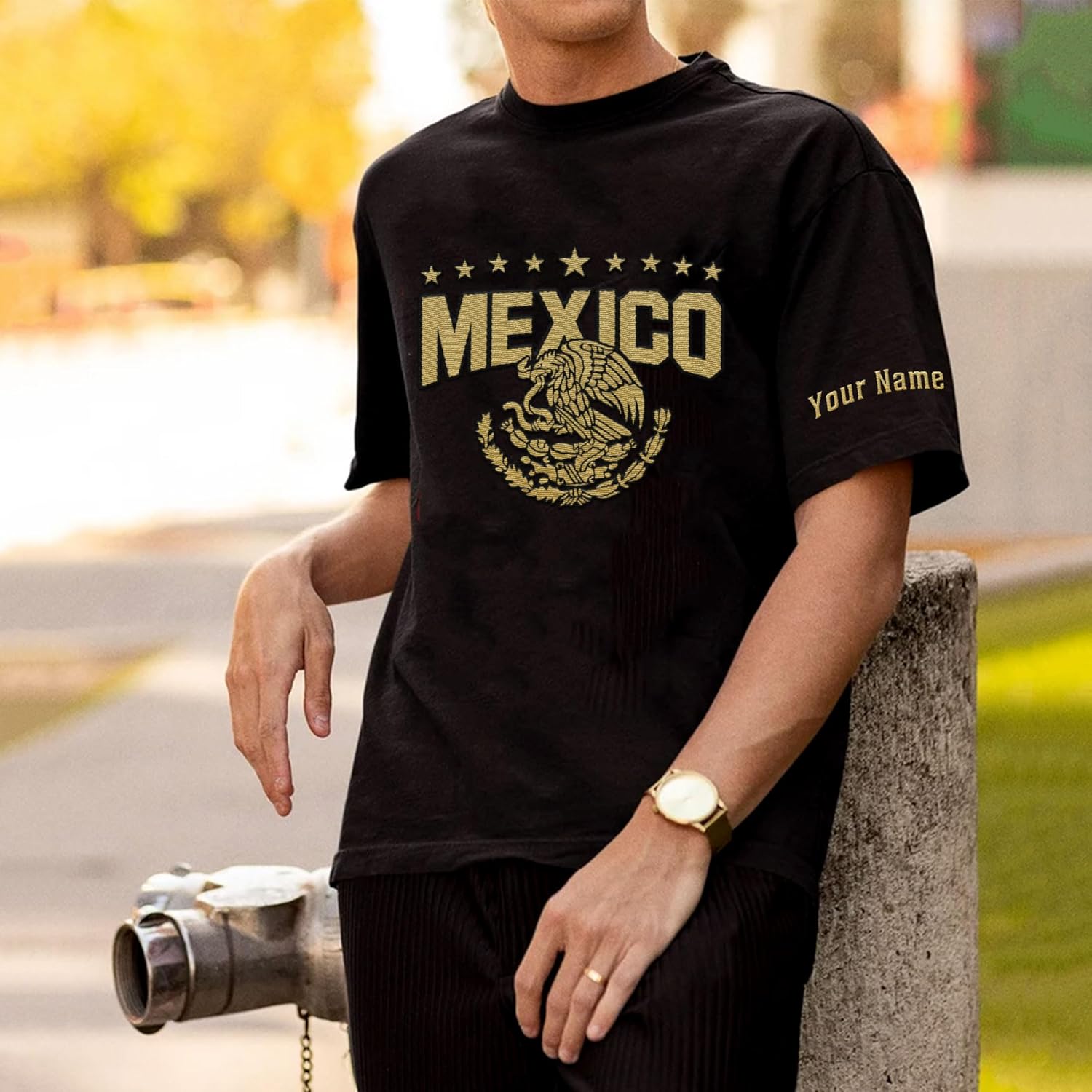 Mostefy Personalized Name Embroidered Mexico Tshirt, Customized Name Shirts Mexican US Flag, Mexico Shirt2