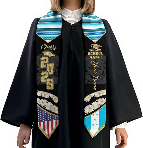 Pretyprints Honduran Graduation Sash, Custom Honduran American Flag Graduation Sash 2025, Honduras Graduation Stole