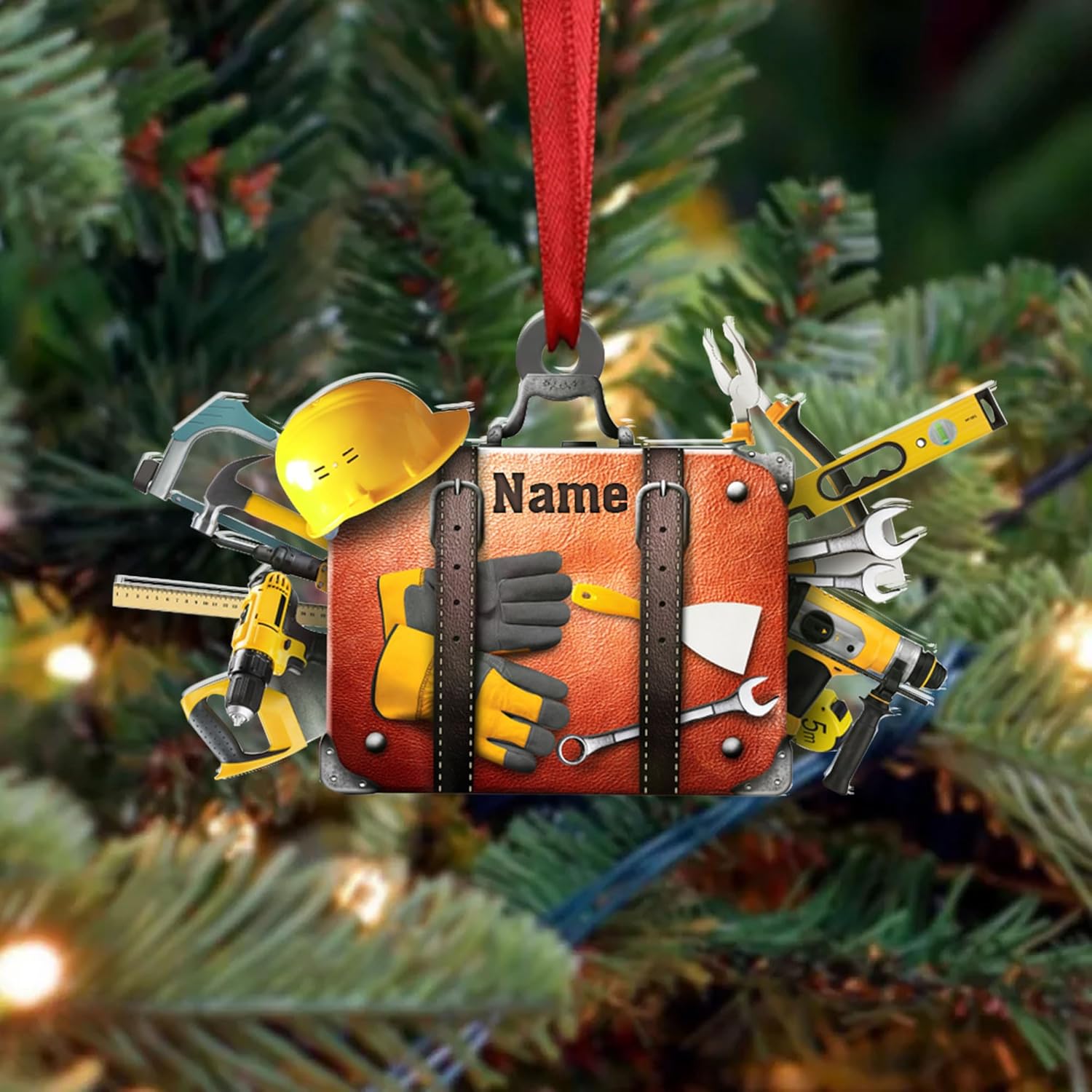 Personalized Construction Ornaments for Christmas Tree 2024, Construction Tree Ornaments Construction Ornament, Construction Tool Box Hard Hat Heavy Equipment Xmas Gift for Blue Collar Workers (W17)