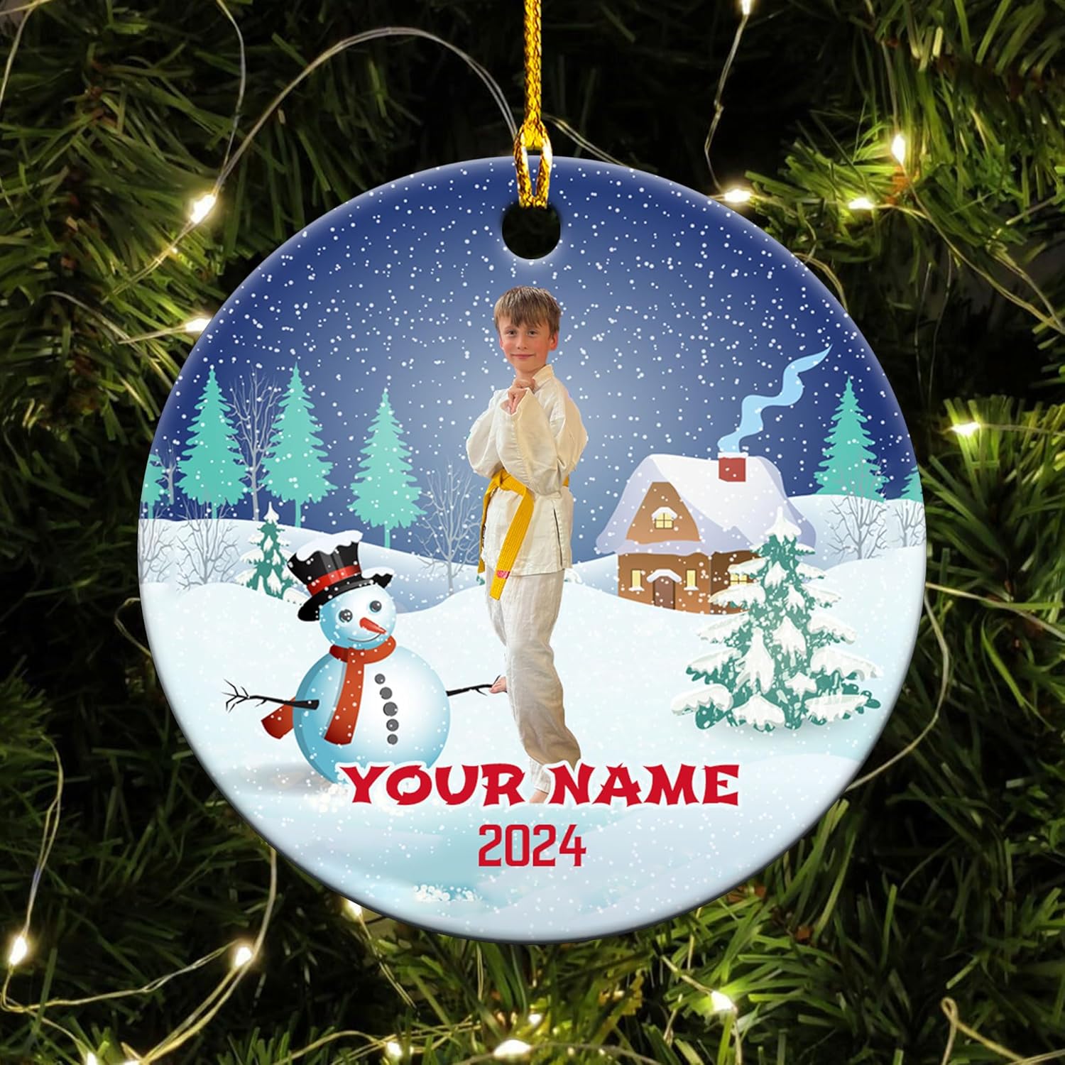 MAPrints Personalized Taekwondo Ceramic Ornament, 2024 Christmas Ornament Gifts, Custom Taekwondo Ornament Christmas Tree Decor, Karate Taekwondo Black Belt Ornament, Martial Arts Gift (TWD 6)