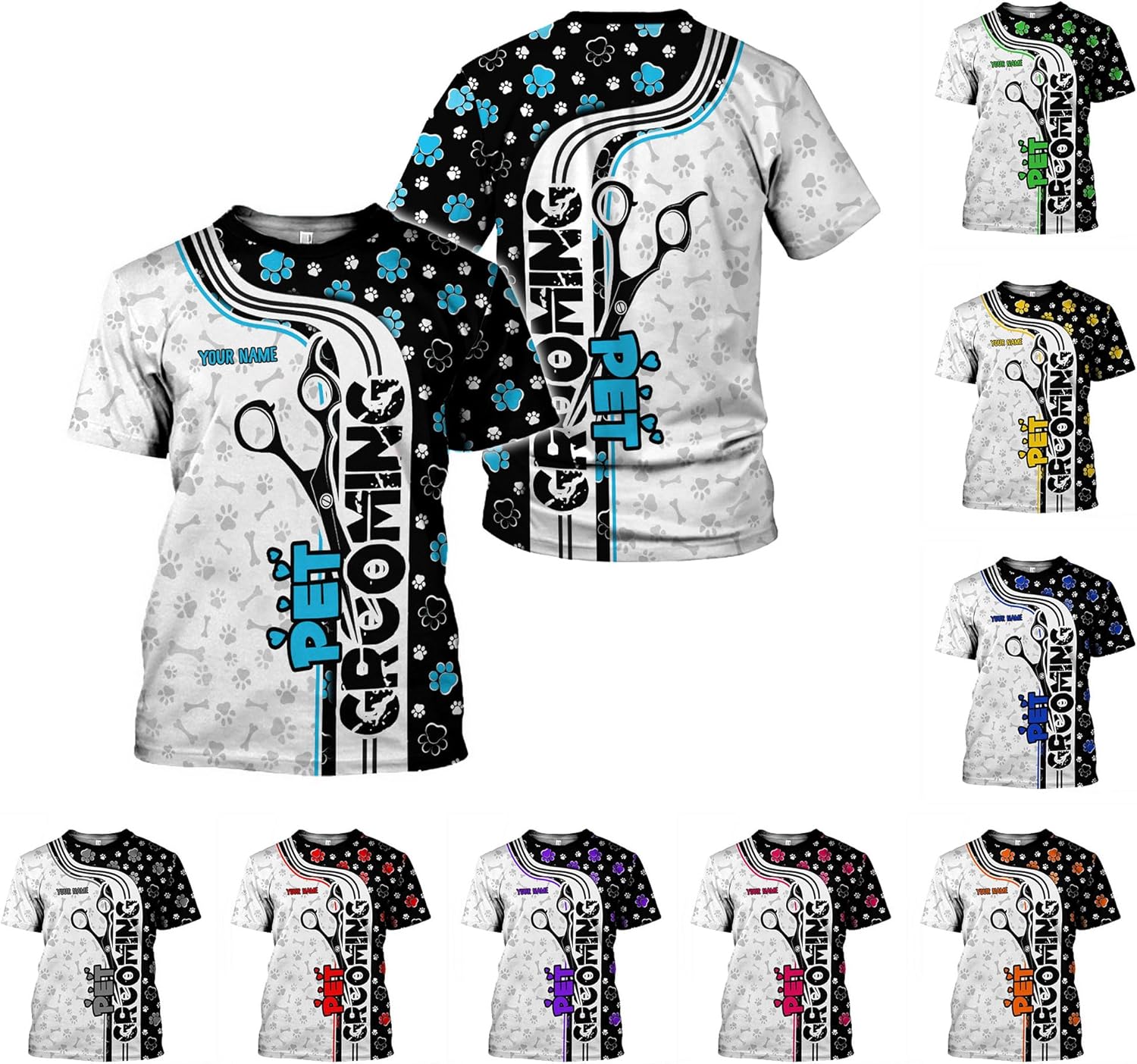 MoonArt Personalized Dog Grooming 3D T-Shirt Custom Spa, Cute Pet Grooming Summer Uniform Tee Shirt for Women