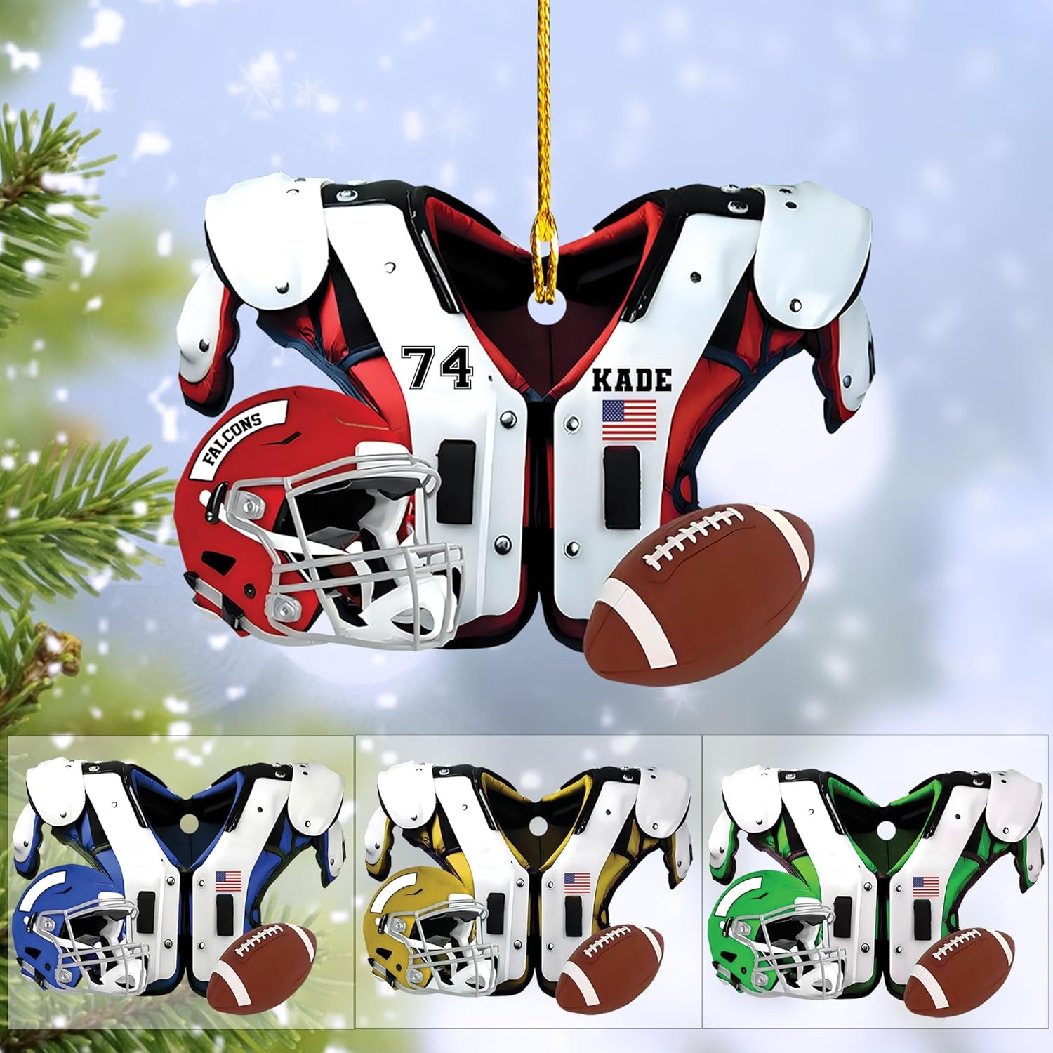 Personalized Football Ornaments 2024, Custom Football Ornament for Tree, Football Christmas Ornaments Football Ornaments for Tree Football Helmet Ornament Football Pad Gift for Football Player (FN1)