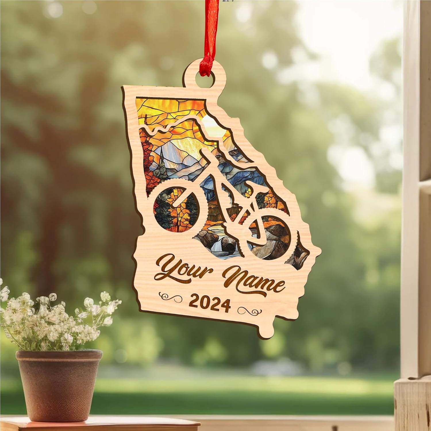 Personalized Bicycle Christmas Ornaments 2023, Cycling Suncatcher Wooden Ornament Mountain Bikes Ornament Racing Bicycle for Christmas 2023, Cycling Biking Bicycle Ornament (Bicycle 10)