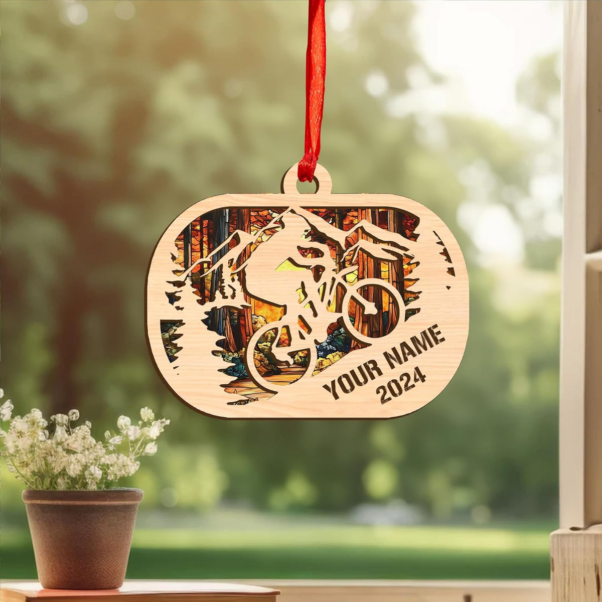 Personalized Bicycle Christmas Ornaments 2023, Cycling Suncatcher Wooden Ornament Mountain Bikes Ornament Racing Bicycle for Christmas 2023, Cycling Biking Bicycle Ornament (Bicycle 7)
