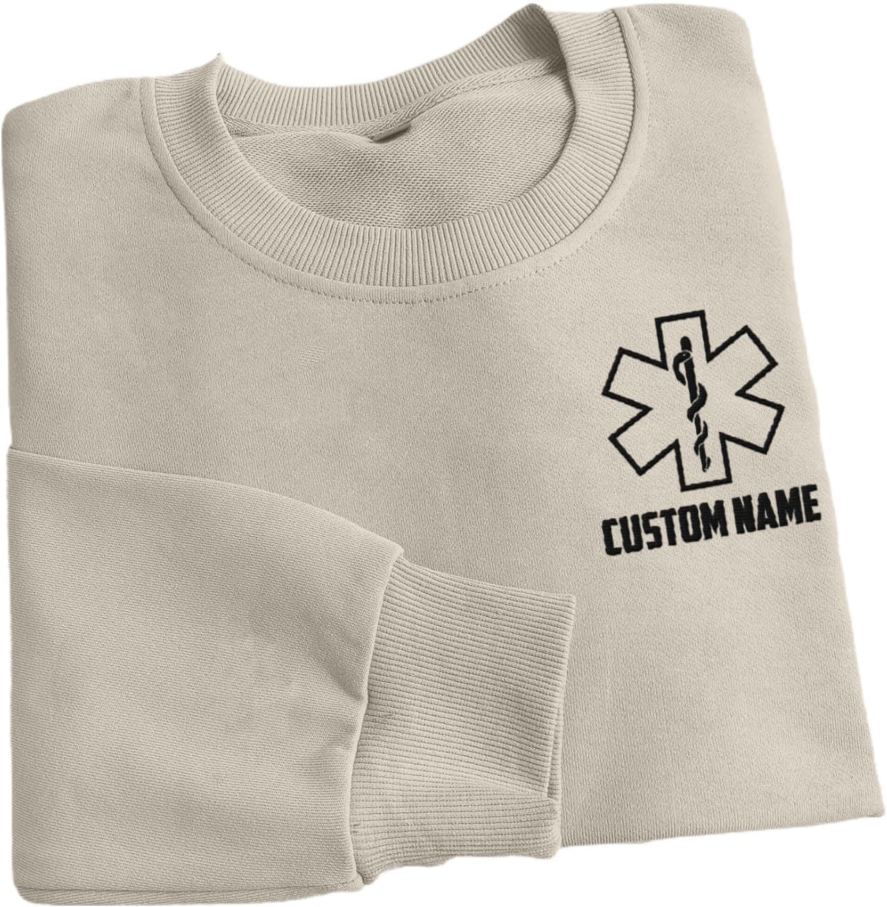 Personalized EMT EMS Paramedic Thin White Line Embroidered Sweatshirt, EMT Student, EMT Future, Medical Worker (Cotton, SS137), Small-5X-Large
