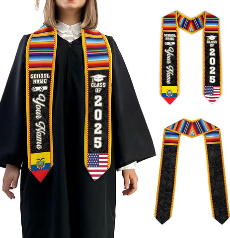 Pretyprints Ecuador Graduation Stole, Ecuadorians American Flag Graduation Sash 2025, Ecuadorians Graduation Sash