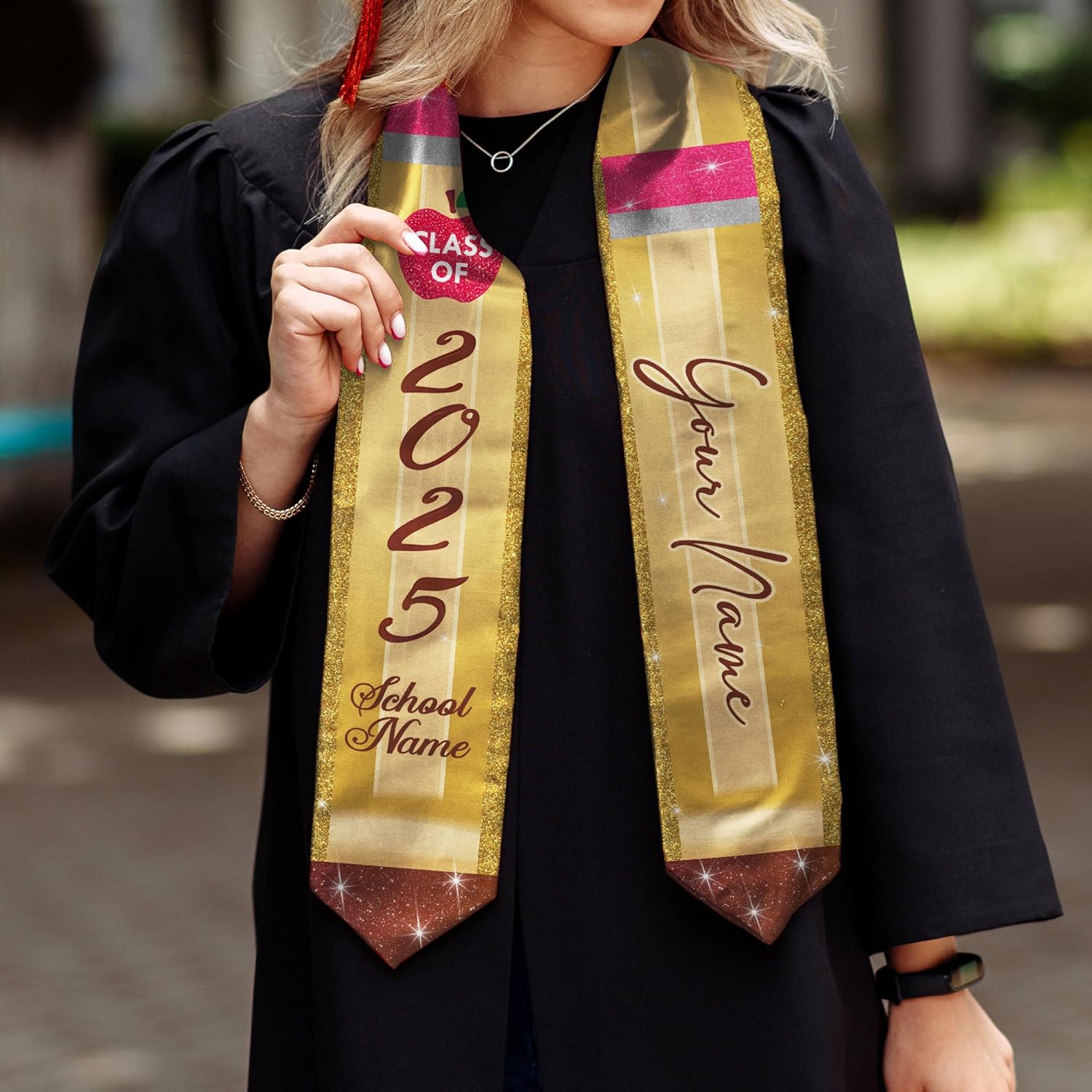 Pretyprints Personalized Class Of 2025 Teacher Graduation Stole Custom Teacher Pencil Graduation Sash Gift College Graduation