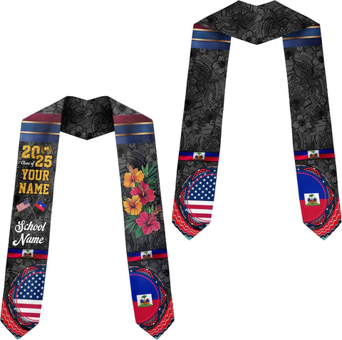 Pretyprints Haitians Graduation Sash, Haiti Graduation Stole Custom, Personalized Haitians American Flag Graduation Sash 2025