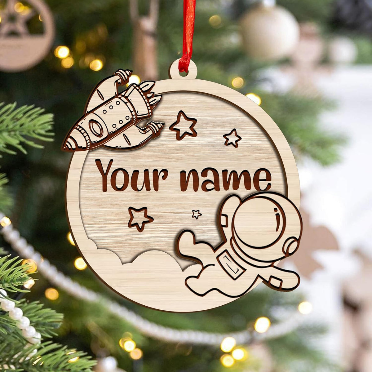 Personalized Astronaut Christmas Ornaments 2024, Rocket Spaceship Ornament, Astronaut Wood 2 layers Ornament, Galaxy Space Astronaut Ornament, Astronaut Resting On Moon Ornament (Astronaut 5)