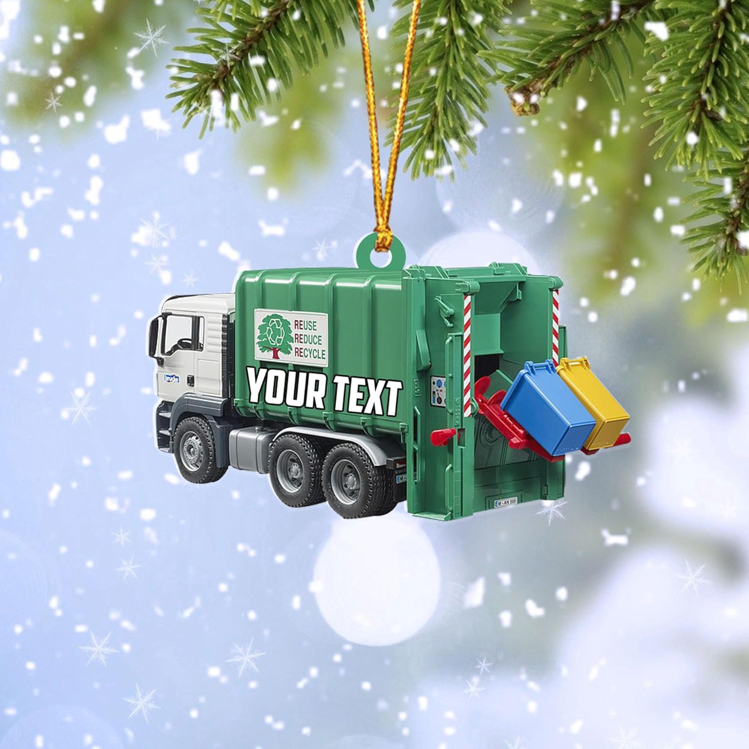 AOVL Personalized Garbage Truck Ornament 2024 Green Garbage Truck Ornament Green Garbage Truck Christmas Ornament 2024 Trash Truck Ornament Xmas Custom Garbage Truck Hanging Christmas Ornament (GT3)