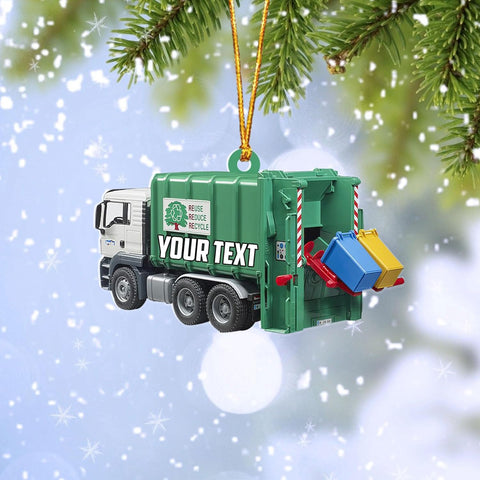 AOVL Personalized Garbage Truck Ornament 2024 Green Garbage Truck Ornament Green Garbage Truck Christmas Ornament 2024 Trash Truck Ornament Xmas Custom Garbage Truck Hanging Christmas Ornament (GT3)