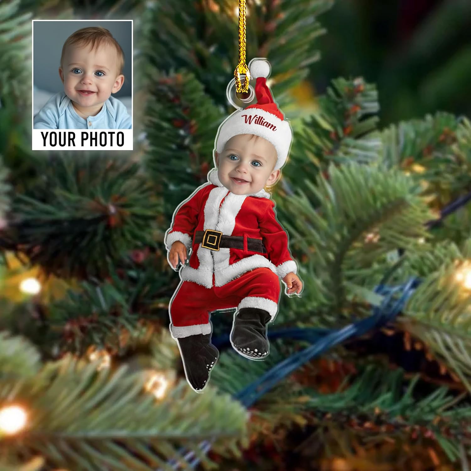 Personalized Baby Picture Ornament, Custom Baby with Dinosaur Christmas Ornament Baby Photo Ornament, Baby Face Christmas Ornaments Gift Baby First Christmas Photo Ornament Baby 1st Ornaments (BB1)