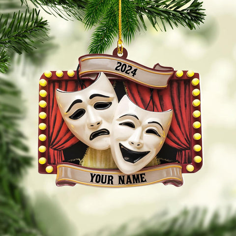 Personalized Theatre Christmas Ornament Artist Ornaments for Christmas Tree Theater Ornament Drama Star Christmas Tree Ornament White Film Director Board Comedy Tragedy Mask (TT7)