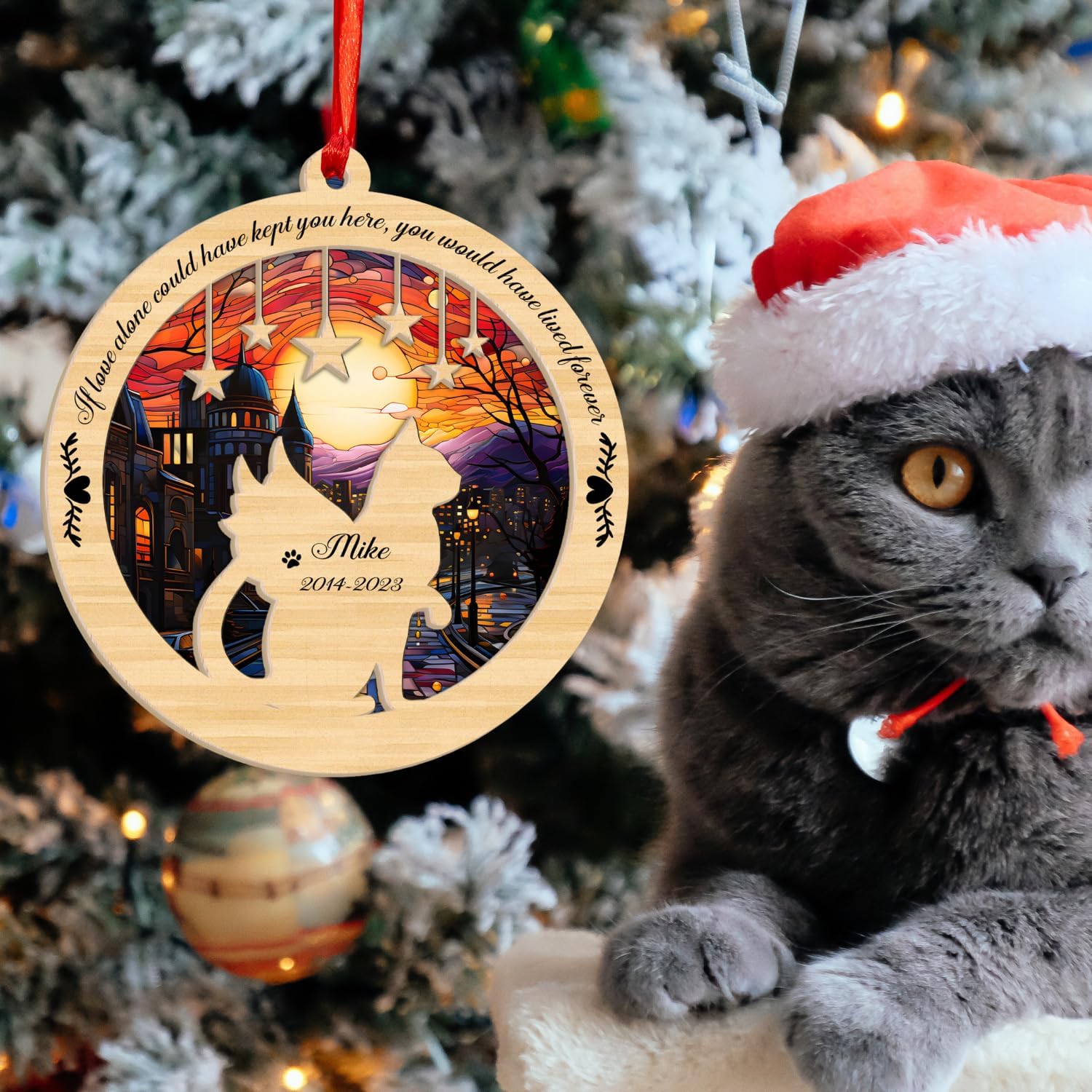 MAPrints Personalized Cat Suncatcher Ornaments For Christmas Tree, Custom Cat Christmas Ornament 2024, Gift For Christmas Cat Lovers Cat Memorial Ornament, Cat Hanging Ornament Cat On The Moon (CAT 9)