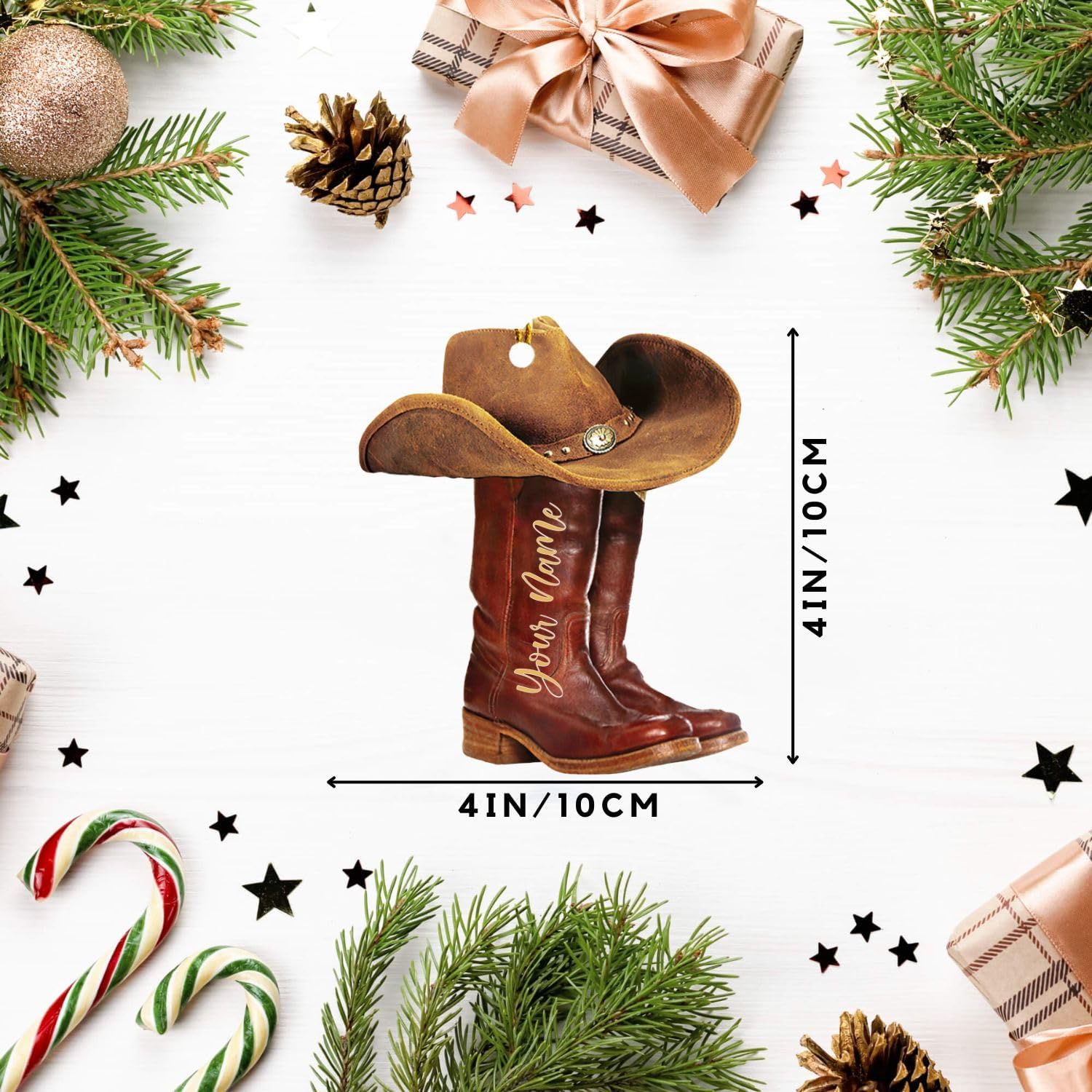 Podagree Personalized Cowboy Boots and Hat Christmas Ornament for Cowboy, Cowboy Cowgirl Horseback Riding Ornament, Horse Racing Ornament (CB6)