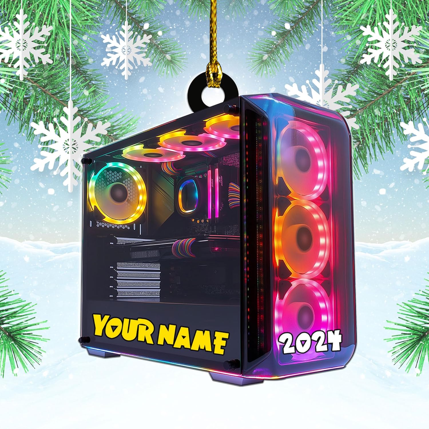 Podagree Personalized Name PC Computer Ornament Christmas, Shape Flat Christmas Ornament for Gamer, Gaming Gamer Christmas Ornament Gift for Boys, PC Game Player Decoration with Custom Name (CP17)