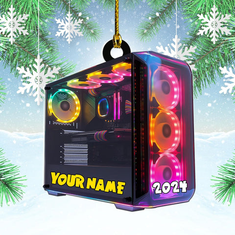 Podagree Personalized Name PC Computer Ornament Christmas, Shape Flat Christmas Ornament for Gamer, Gaming Gamer Christmas Ornament Gift for Boys, PC Game Player Decoration with Custom Name (CP17)