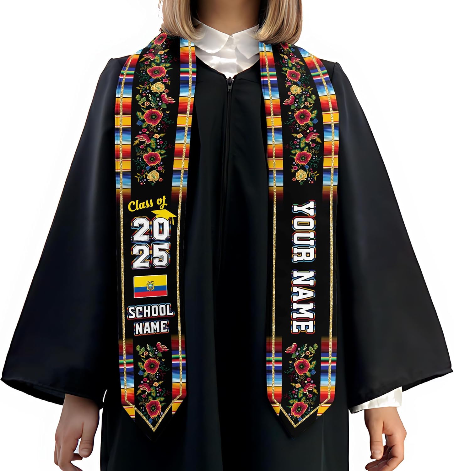 Pretyprints Ecuador Graduation Stole, Ecuadorians American Flag Graduation Sash 2025, Ecuadorians Graduation Sash