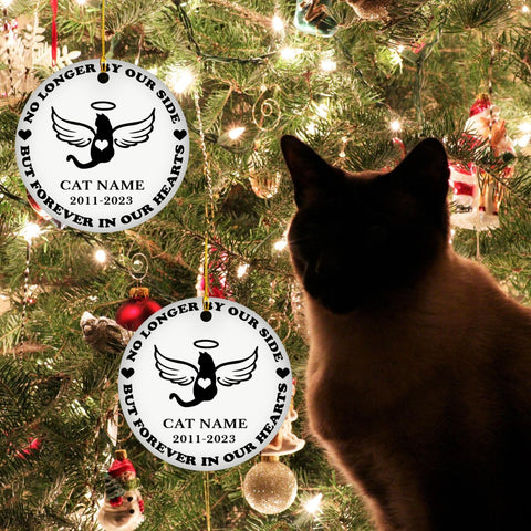 MAPrints Personalized Cat Christmas Ornaments, Cat First Christmas Ceramic Ornaments, Gifts for Cat Lovers, Cat Memorial Ornament, Forever Loved Cat Keepsake, Cat Loss Gifts (CAT 11+)