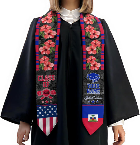 Pretyprints Haitians Graduation Sash, Haiti Graduation Stole Custom, Personalized Haitians American Flag Graduation Sash 2025